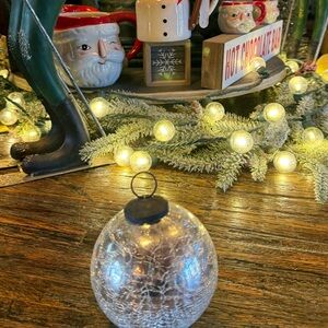 Pottery Barn Ball Ornament Glass Silver Color Kugel Style Retired Crackle Look